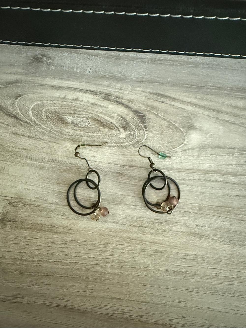 Handmade Black Hoop Earrings with Pink Beads - Women Jewelry